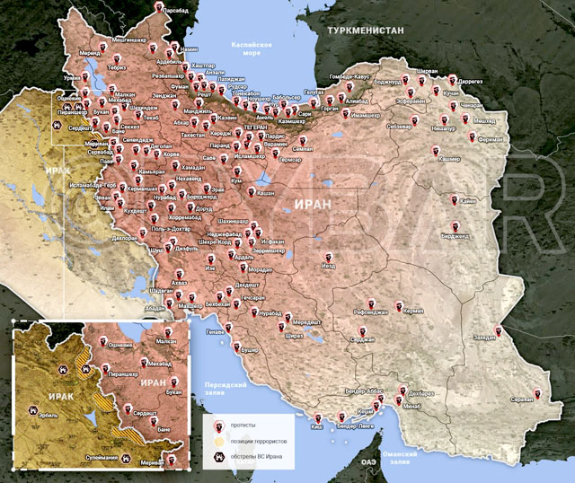 ირანში ანტისამთავრობო საპროტესტო აქციების რუკა