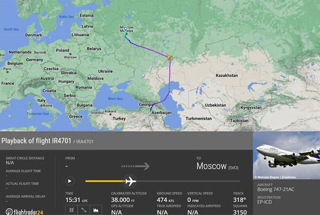 Самолет взлетел с одного из аэродромов Ирана и направился в Москву