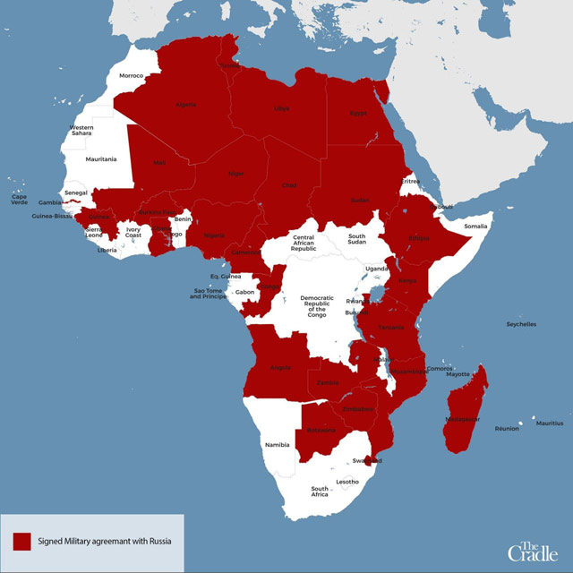 Карта африканских стран, подписавших военные соглашения с Россией