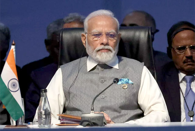 Премьер-министр Индии Нарендра Моди на совместном заседании лидеров БРИКС