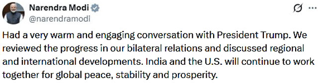 Премьер-министр Индии Нарендра Моди сообщил о телефонном разговоре с Дональдом Трампом