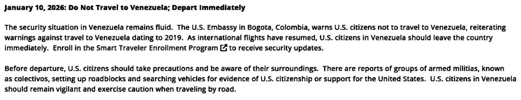 Госдеп призвал граждан США немедленно покинуть Венесуэлу и предупредил о недопустимости любых поездок в страну