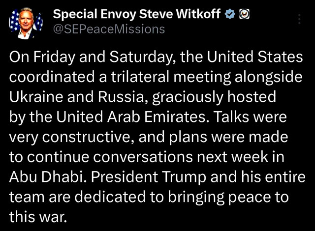 Уиткофф назвал конструктивными переговоры в Абу-Даби