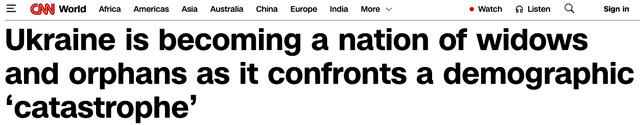 В Украине сейчас один из самых тяжелых демографических кризисов в мире, она превращается в страну вдов и сирот, пишет CNN