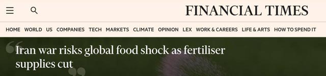 Война с Ираном может спровоцировать глобальный продовольственный кризис