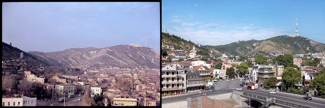 Вид на телебашню на горе Мтацминда и Старый город, Тбилиси, 1965 и 2026 годы