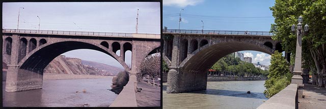 Арочный мост Царицы Тамары через реку Куру, Тбилиси, 1965 и 2026 годы
