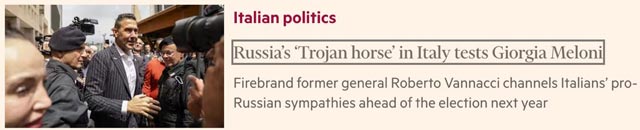 Financial Times назвала итальянского политика и бывшего генерала Роберто Ванначчи "троянским конем Кремля"