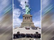 Еврейские активисты собрались возле статуи Свободы в Нью-Йорке, призывая к прекращению огня в секторе Газа Еврейские активисты собрались возле статуи Свободы в Нью-Йорке, призывая к прекращению огня в секторе Газа