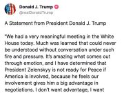 Трамп заявил, что пришел к выводу о том, что Зеленский не готов к миру Трамп заявил, что пришел к выводу о том, что Зеленский не готов к миру