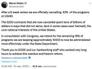 Рубио: Администрация Трампа окончательно закрывает 83% программ USAID Рубио: Администрация Трампа окончательно закрывает 83% программ USAID