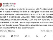 Полный текст заявления Трампа о вчерашнем разговоре с Путиным Полный текст заявления Трампа о вчерашнем разговоре с Путиным