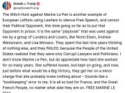 Трамп поддержал Марин Ле Пен, которой во Франции через суд запретили участвовать в выборах и назначили условный срок Трамп поддержал Марин Ле Пен, которой во Франции через суд запретили участвовать в выборах и назначили условный срок