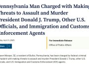 В Пенсильвании задержан мужчина, угрожавший убить Трампа, сообщает Минюст США В Пенсильвании задержан мужчина, угрожавший убить Трампа, сообщает Минюст США