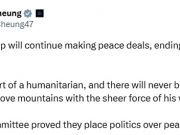 Директор по коммуникациям Белого Дома Стивен Чунг заявил, что комитет Нобелевской премии доказал, что ставит политику выше мира Директор по коммуникациям Белого Дома Стивен Чунг заявил, что комитет Нобелевской премии доказал, что ставит политику выше мира