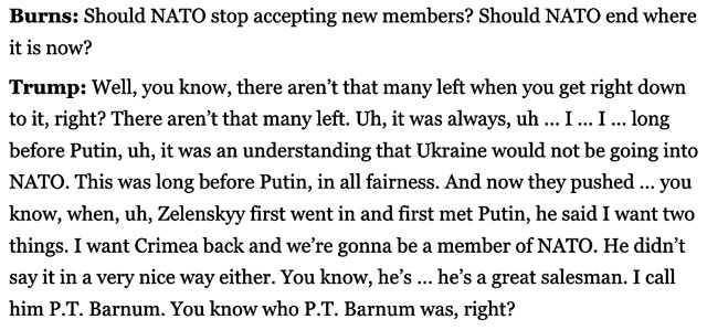 В НАТО давно не собираются принимать Украину, заявил Трамп в интервью Politico В НАТО давно не собираются принимать Украину, заявил Трамп в интервью Politico