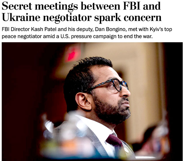 Глава украинской переговорной группы Умеров тайно встретился в США с директором ФБР Пателем, сообщили источники The Washington Post Глава украинской переговорной группы Умеров тайно встретился в США с директором ФБР Пателем, сообщили источники The Washington Post