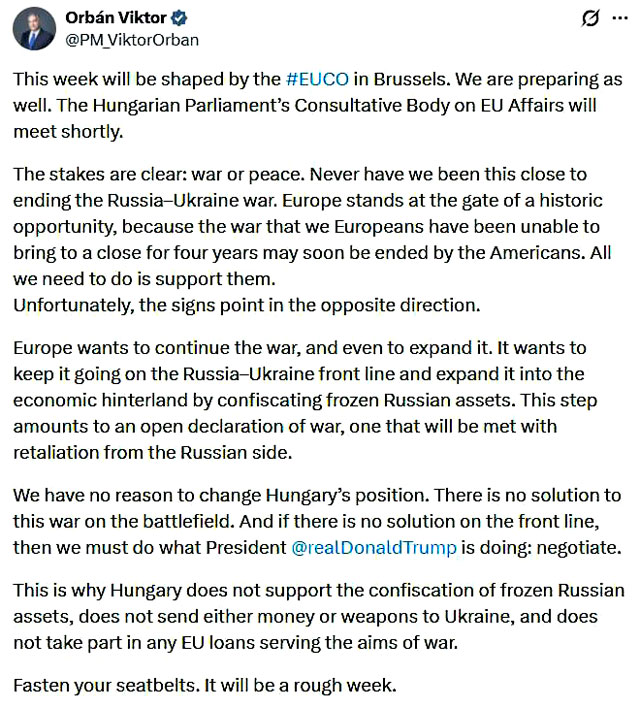 Виктор Орбан заявил, что Евросоюз стремится не только продолжать войну в Украине, но и расширить её, в то время как США пытаются добиться её завершения Виктор Орбан заявил, что Евросоюз стремится не только продолжать войну в Украине, но и расширить её, в то время как США пытаются добиться её завершения