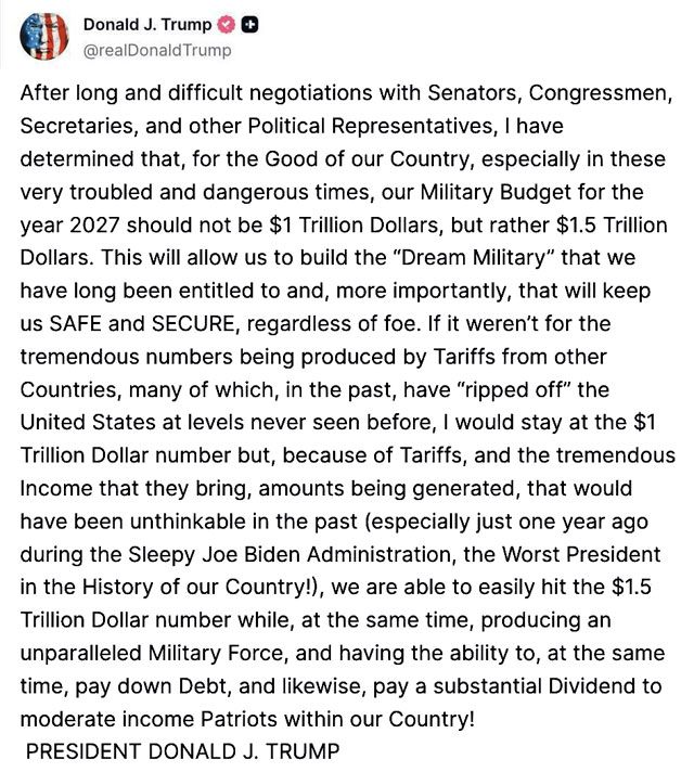 Трамп предложил радикально увеличить военный бюджет США - с 901 млрд долл. в текущем году до 1,5 трлн в следующем Трамп предложил радикально увеличить военный бюджет США - с 901 млрд долл. в текущем году до 1,5 трлн в следующем