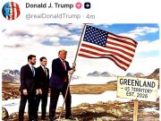 Трамп опубликовал картинку, на которой он, вице-президент Вэнс и госсекретарь Рубио устанавливают американский флаг в Гренландии Трамп опубликовал картинку, на которой он, вице-президент Вэнс и госсекретарь Рубио устанавливают американский флаг в Гренландии