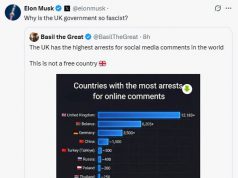 Илон Маск назвал правительство Великобритании «фашистским» из-за массовых арестов за публикации в соцсетях Илон Маск назвал правительство Великобритании «фашистским» из-за массовых арестов за публикации в соцсетях