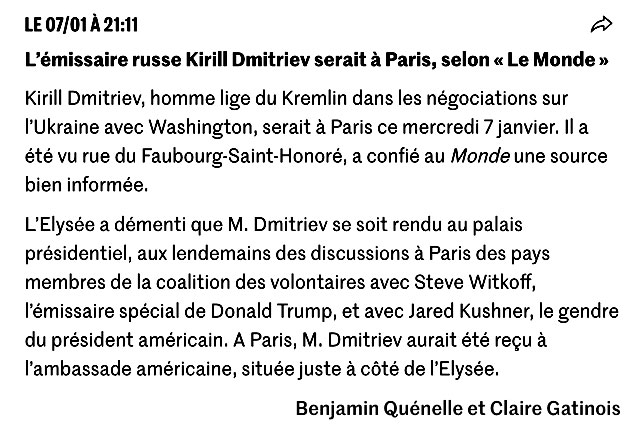 Спецпредставитель Кремля Дмитриев вчера в Париже провел переговоры в посольстве США, сообщает Le Monde Спецпредставитель Кремля Дмитриев вчера в Париже провел переговоры в посольстве США, сообщает Le Monde