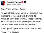 Трамп отозвал приглашение Канады в «Совет мира» Трамп отозвал приглашение Канады в "Совет мира"