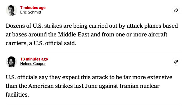 New York Times публикует подробности американского участия в ударах по Ирану New York Times публикует подробности американского участия в ударах по Ирану