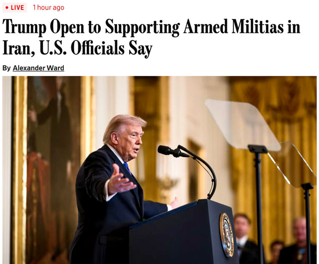 Трамп готов поддержать в Иране группировки, включая курдов, готовых взять в руки оружие для свержения власти в Тегеране Трамп готов поддержать в Иране группировки, включая курдов, готовых взять в руки оружие для свержения власти в Тегеране