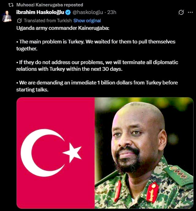 Сын президента Уганды потребовал от Турции миллиард долларов и самую красивую женщину в жены Сын президента Уганды потребовал от Турции миллиард долларов и самую красивую женщину в жены