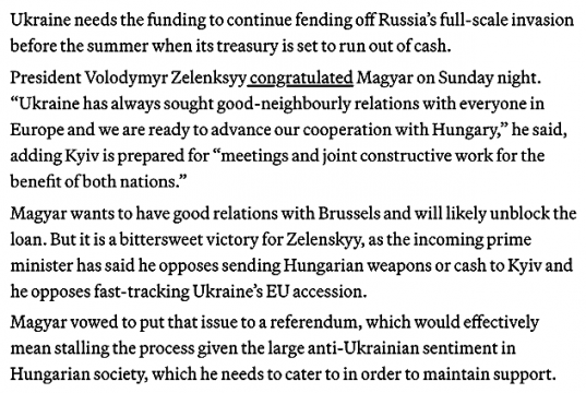 Победивший на выборах в Венгрии Петр Мадьяр выступает против поставок оружия Украине и ускоренного вступления Киева в ЕС Победивший на выборах в Венгрии Петр Мадьяр выступает против поставок оружия Украине и ускоренного вступления Киева в ЕС