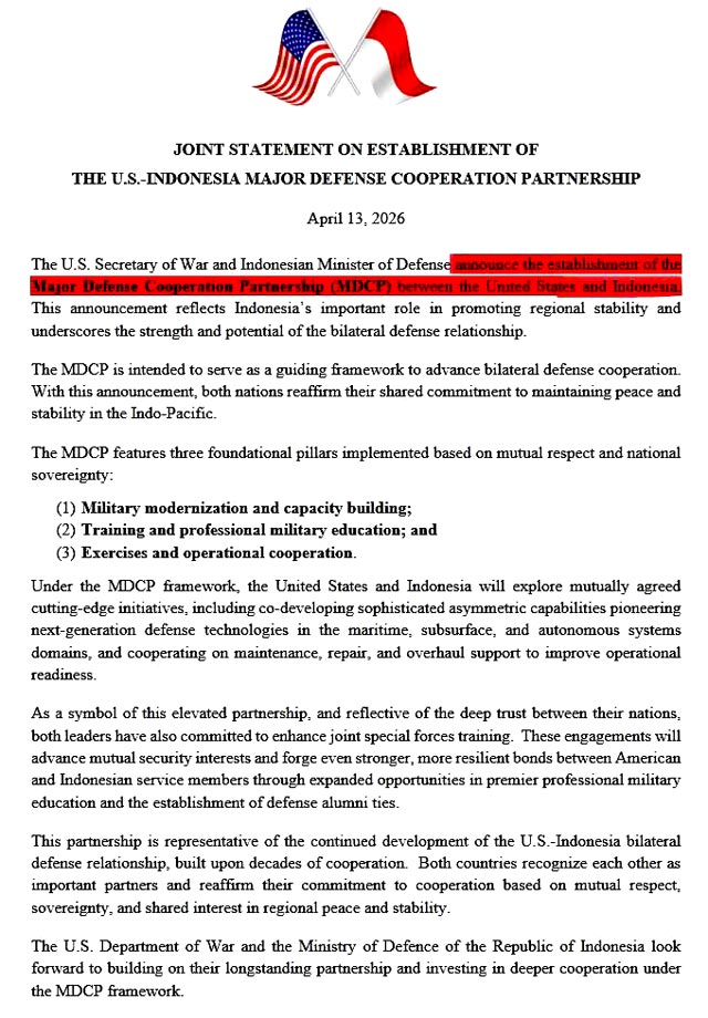 США объявляют о партнёрстве в сфере обороны с Индонезией США объявляют о партнёрстве в сфере обороны с Индонезией