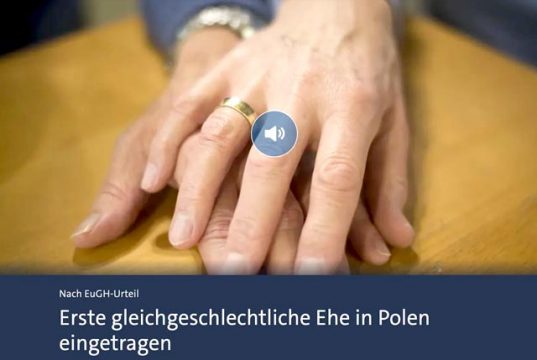 В Польше впервые зарегистрировали однополый брак, заключенный в другой стране ЕС, сообщает Tagesschau В Польше впервые зарегистрировали однополый брак, заключенный в другой стране ЕС, сообщает Tagesschau