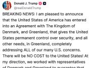 Трамп: США заключили соглашение с Королевством Дания и Гренландией Трамп: США заключили соглашение с Королевством Дания и Гренландией