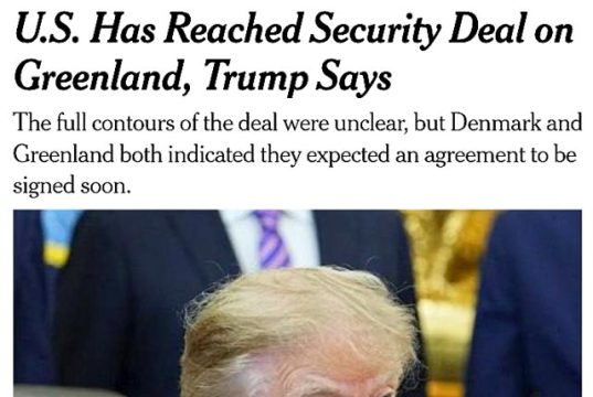 New York Times: соглашение Трампа по Гренландии мало что даёт сверх того, что США и так могли получить через обычные переговоры с Данией и Гренландией New York Times: соглашение Трампа по Гренландии мало что даёт сверх того, что США и так могли получить через обычные переговоры с Данией и Гренландией