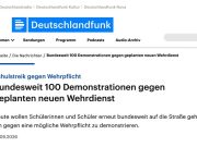 Сегодня по всей Германии будут протесты школьников против воинской повинности, запланировано около 100 демонстраций Сегодня по всей Германии будут протесты школьников против воинской повинности, запланировано около 100 демонстраций