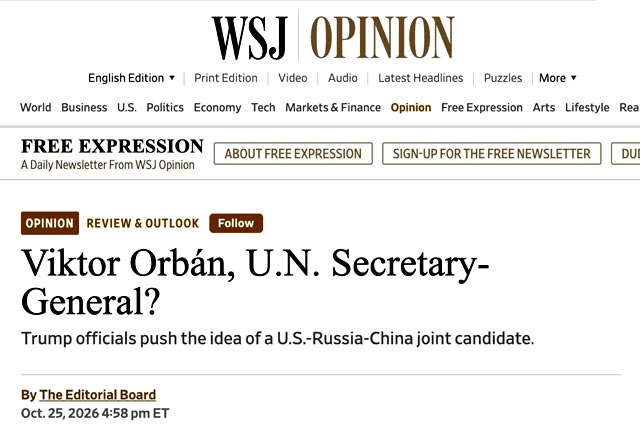 The Wall Street Journal пишет, что Белый дом предложил Орбану выдвинуться на пост генсекретаря ООН The Wall Street Journal пишет, что Белый дом предложил Орбану выдвинуться на пост генсекретаря ООН